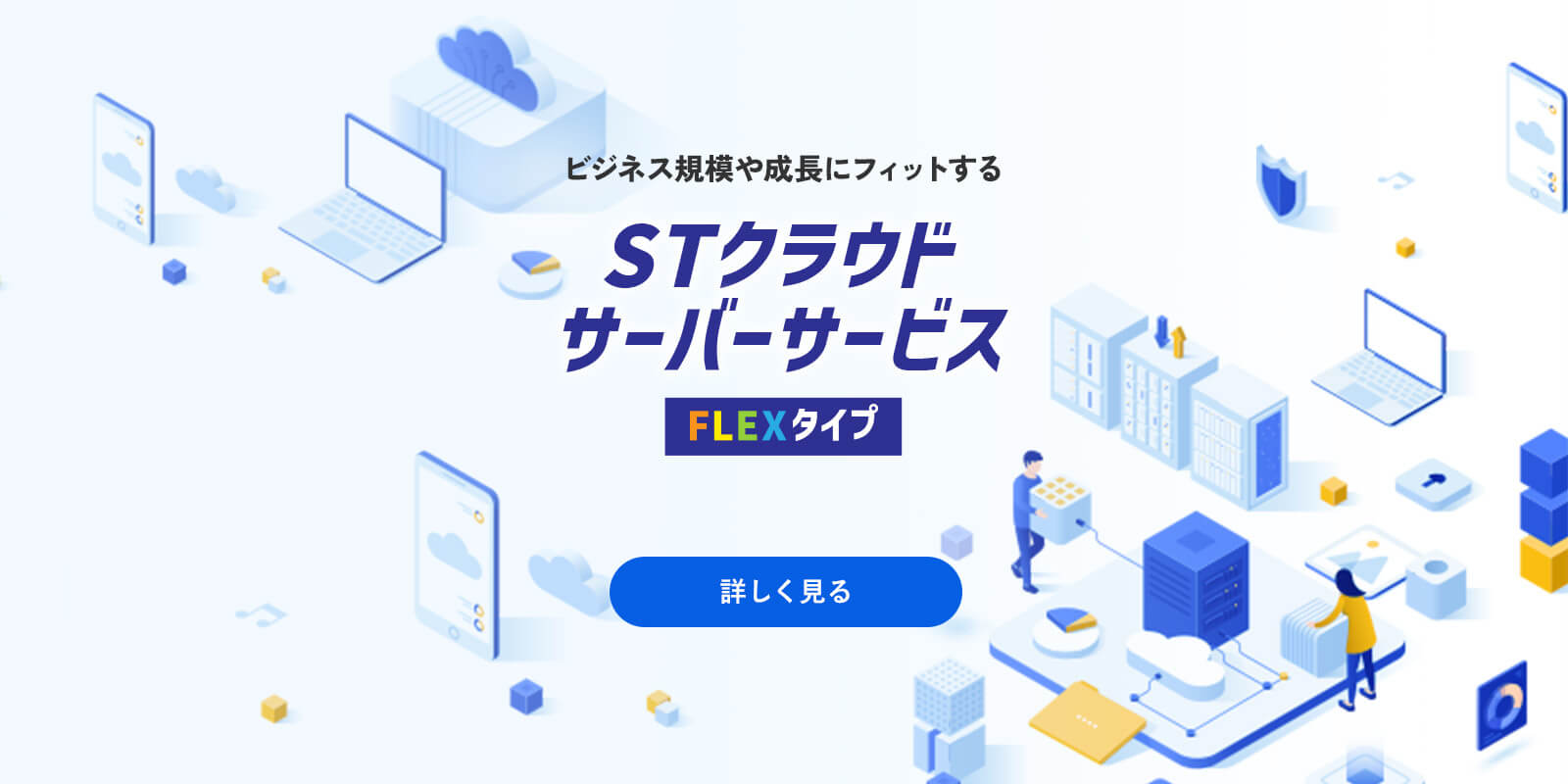 ビジネス規模や成長にフィットするSTクラウドサーバーサービスFLEXタイプ 詳しく見る